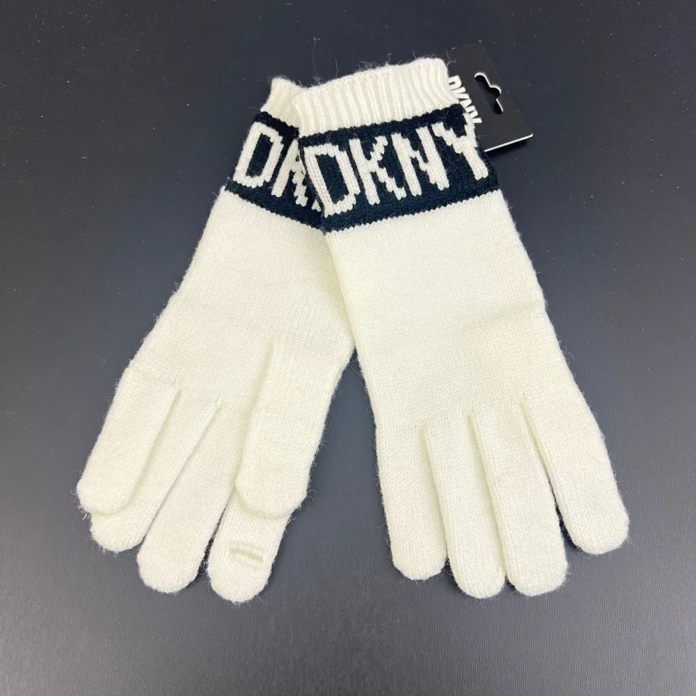 DKNY Women's Ivy Winter Gloves White Logo Gloves‎ Size 0S Touch Screen Texting